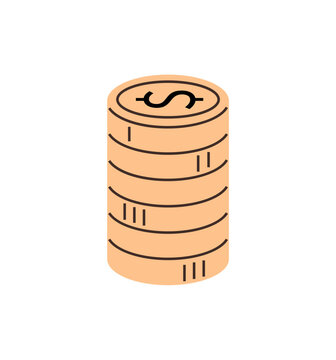 Stack of golden coins with a dollar symbol on top vector illustration. Finance growth, banking, wealth, savings, investment, economy. Pile of cash currency with a metallic money icon