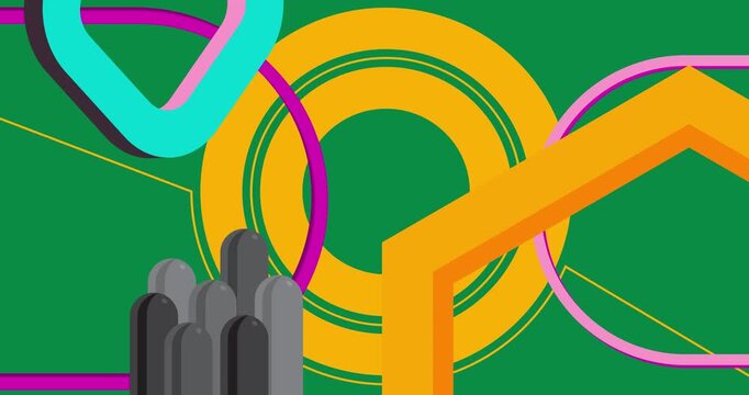 Geometrical graphic retro theme background animation with place for text. Minimal geometric elements frame video. Vintage abstract shapes for advertising.