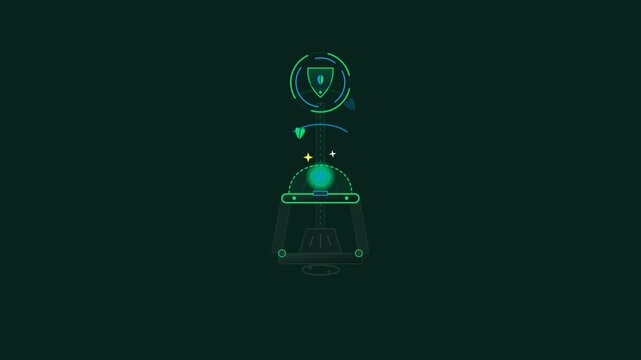 Futuristic green tech shield HUD animation with glowing energy orb