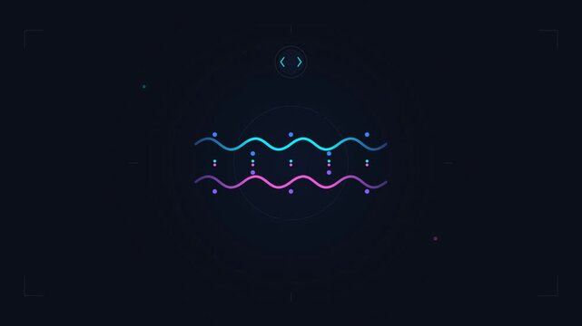 Futuristic glowing neon wave lines on dark sci fi cyber interface display