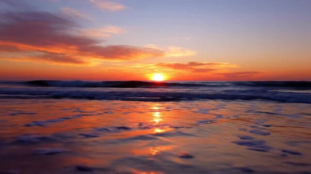 The Image Is A Beautiful Landscape Photograph Of A Sunset Over The Ocean