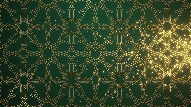 Golden geometric pattern video footage with glowing particle motion effects for luxury events and backgrounds