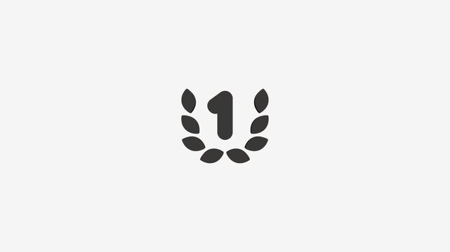First place laurel wreath icon with number one symbol animated on light grey background representing success and achievement.