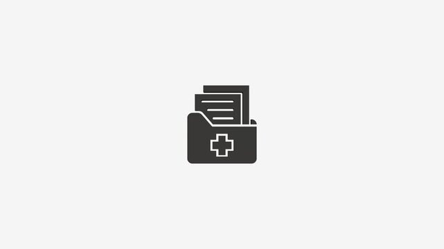Medical folder with documents and cross symbol, clear background, digital animation.