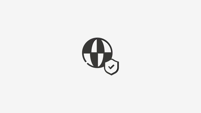 Globe security icon with shield and checkmark symbol on neutral background technology concept.