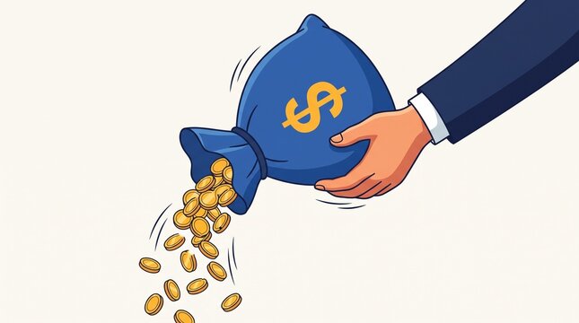 Hand pouring gold coins from money bag