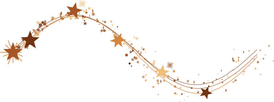 Golden stardust swirls with star accents on a white background for festive celebration