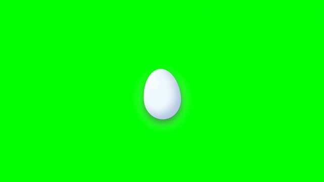 Glowing 3D white egg shaking and vibrating on bright green screen chroma key background for Easter holidays, food agriculture, and new beginning concepts