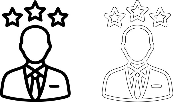 Professional business person icon with three stars rating