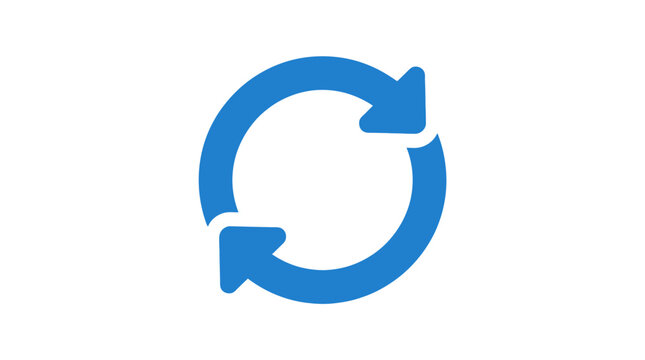 A circular refresh icon features a looping arrow presented in a flat blue style loop reload restart cycle