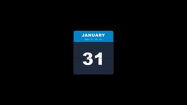 Flip calendar icon counting all days of January on transparent background