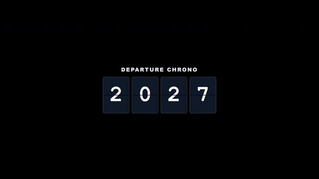 Flip clock departure board counting years from 2000 to 2027 with alpha channel