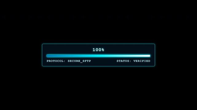 Futuristic glowing upload progress bar with percentage counter on alpha channel