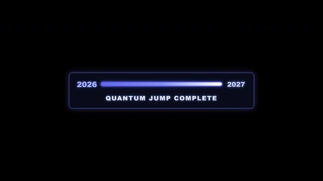 Futuristic sci-fi progress bar loading from 2026 to 2027 with alpha channel