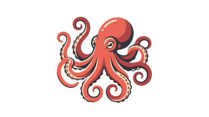 Friendly red octopus vector illustration with curly tentacles isolated on a white background © Dy