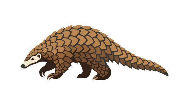 Flat vector illustration of a pangolin walking isolated on white background