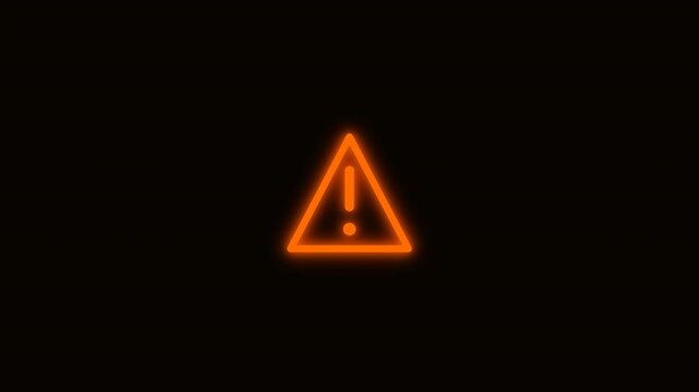 Glowing orange neon warning triangle icons pulsing on transparent background