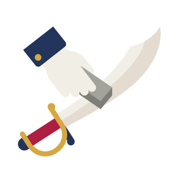 Hand sharpening a pirate sword cutlass with a whetstone vector