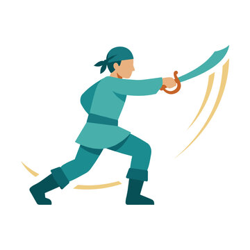 Brave pirate swinging sharp cutlass sword in action pose