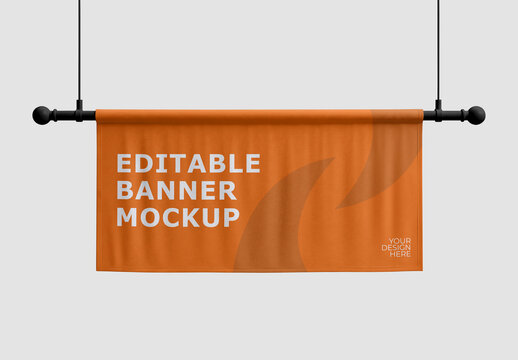 Hanging Banner Mockup on Gray Background