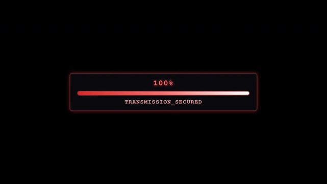 Red glowing upload progress bar with encrypted stream transmission overlay