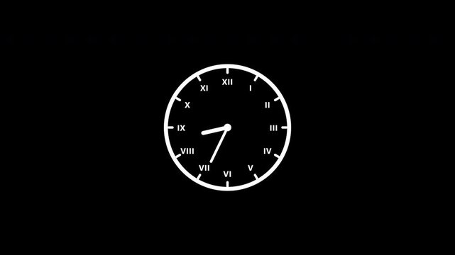 Set of four animated analog clocks with roman numerals on transparent background
