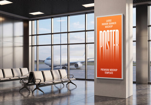 Interior Airport Poster Mockup in Modern Terminal