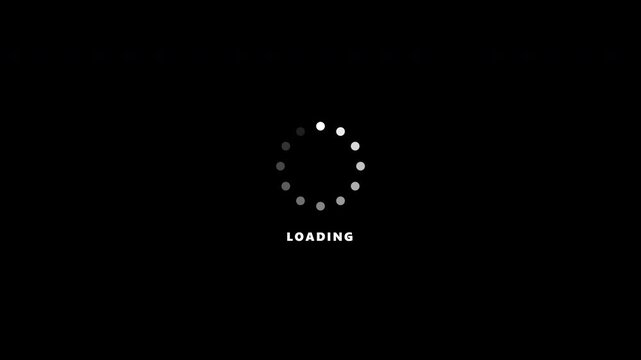 Set of rotating loading spinner icons with dots and text on alpha channel