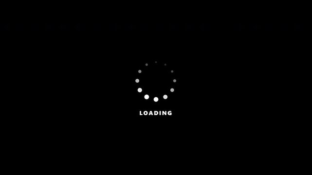 Set of rotating loading spinner icons with text on transparent background
