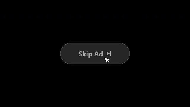 Skip ad button animation set with mouse cursor clicking on transparent background