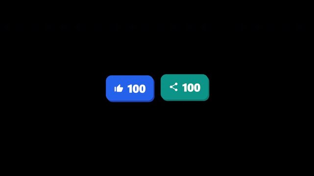 Social media like and share counter buttons animation with transparent background