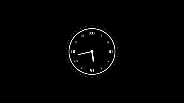 Spinning clock hands with Roman numerals showing passage of time on alpha channel