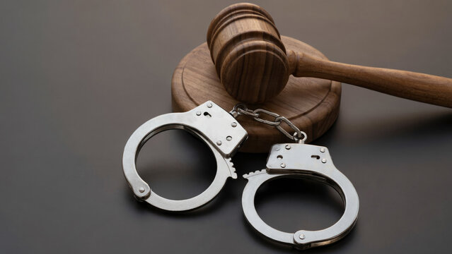 Wooden Gavel and Handcuffs Representing Criminal Law, Arrest, and Justice