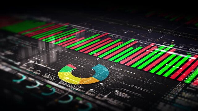 Futuristic Business Analytics HUD Screen with Animated Data Charts