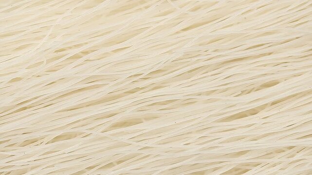 Close-up shot of instant rice vermicelli texture slowly rotating. Top view 