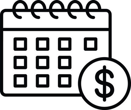 Financial calendar outline icon vector illustration showing deadline planning payment schedule tax due date or subscription renewal concept