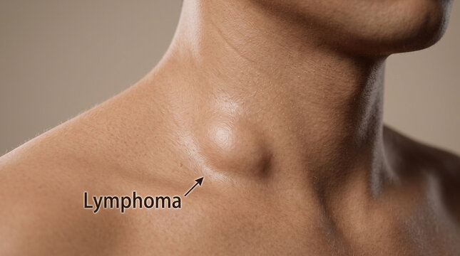 Medical illustration showing swollen lymph node on human neck for healthcare awareness education
