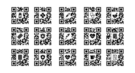 Fototapeta premium Medical QR Codes Set, Health Icons Collection, Digital Health Technology, Healthcare Data Access