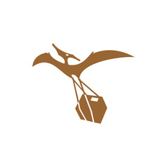 A stylized brown vector logo depicting a pterodactyl flying and carrying a package or parcel against a white background. © Pernah
