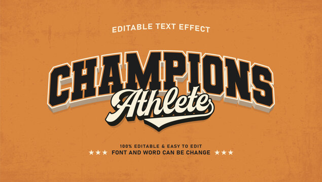 Retro Vintage Sports Champions Editable Text Effect Vector Template