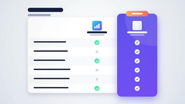 Clean pricing table layout animation with colorful check marks
