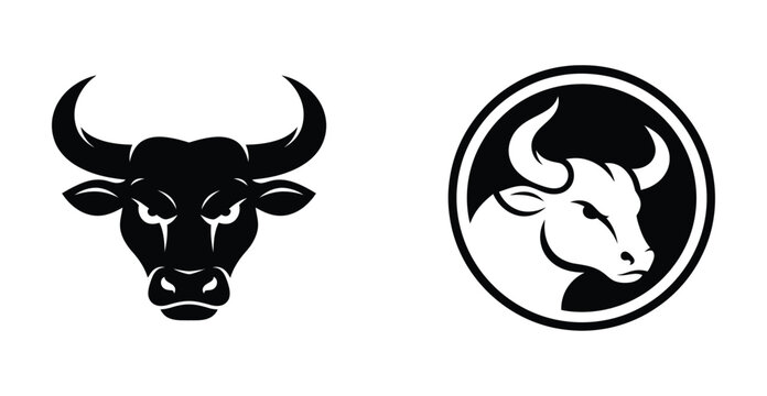 Angry bull head vector illustration silhouettes showcasing powerful horns and aggressive facial expressions for logo design