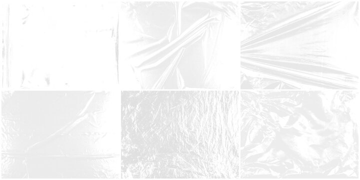 Set of white plastic wrap textures isolated on transparent background