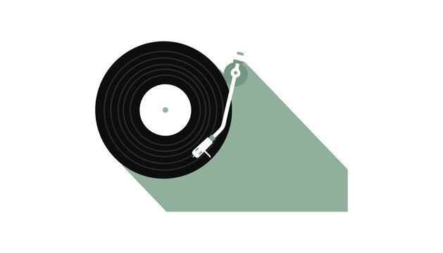 Vintage vinyl record player turntable vector illustration flat icon casting a long modern stylish shadow