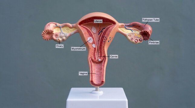 Anatomical Model of the Female Reproductive System with Labels Uterus Ovaries Fallopian Tubes Cervix Vagina