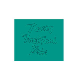Tasty fast food point typography logo design featuring dotted outline lettering on bright turquoise background for culinary branding © Raza Visual Lab