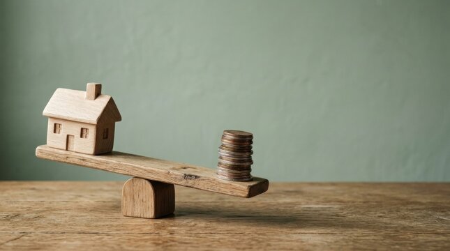 Wooden seesaw balancing coins