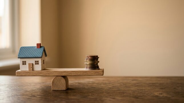 Wooden seesaw balancing coins