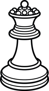 Black Outline Chess Queen Piece Illustration Symbol Of Strategy, Power, And Checkmate In Line Art