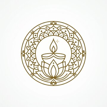 Geometric gold mandala logo with diya lamp and lotus flower for spiritual wellness branding.
